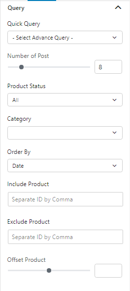 Product Query Settings 
