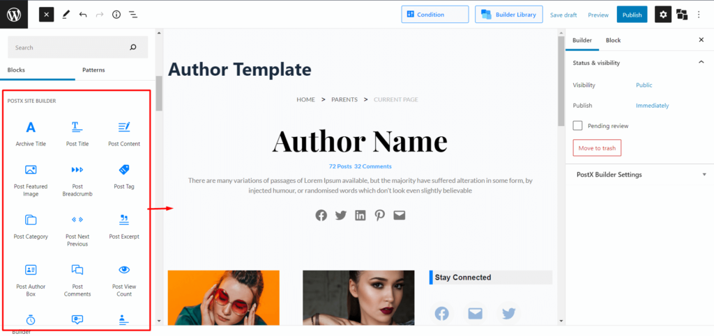 Importing Blocks for Author Page