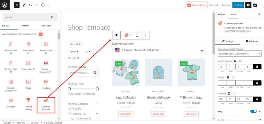 Add Currency Switcher On Shop Page