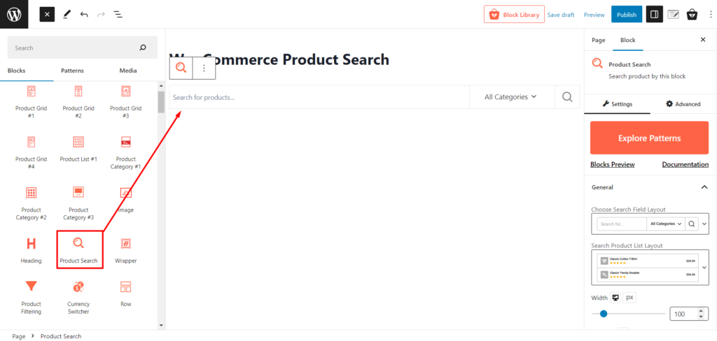 Adding WooCommerce Product Search Block