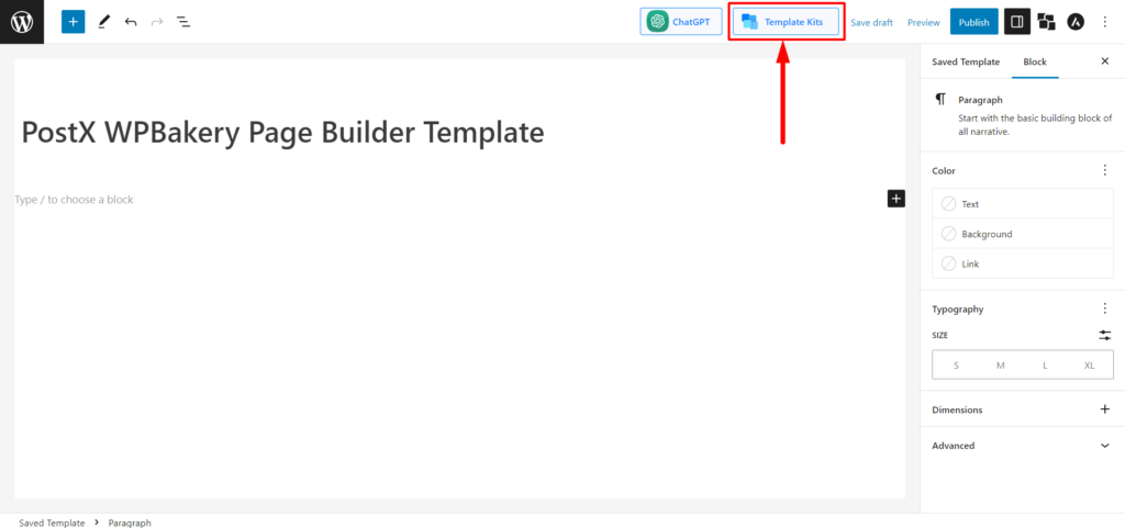 Selecting Template Kits for WPBakery Page Builder