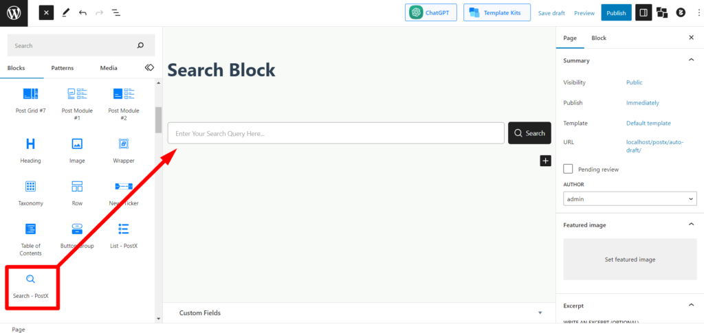 Adding Search Block to Page