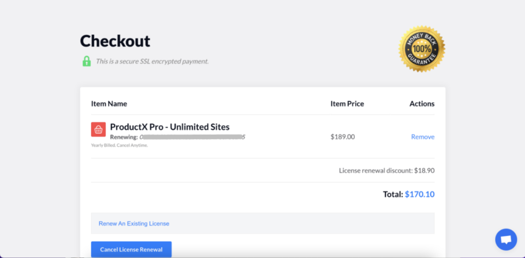 Complete Purchase to Renew ProductX