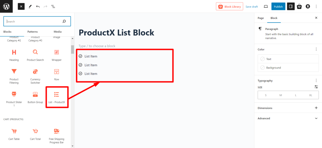 Adding ProductX List Block