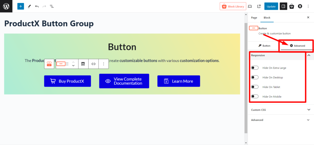 Button Responsive Settings