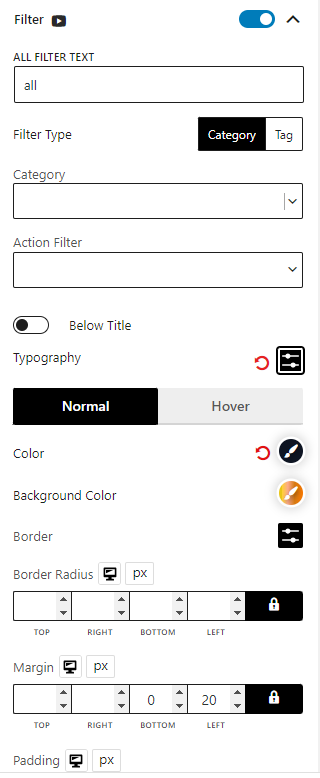 Product Grid #1 Filter Settings