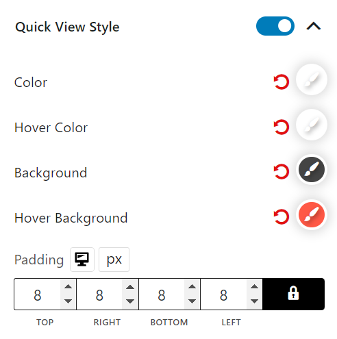 Product Grid #4 Quick View Style Settings